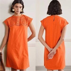 Boden Cutwork Jersey T-Shirt Dress Clementine Orange Floral Eyelet Sheath 6 NWOT
